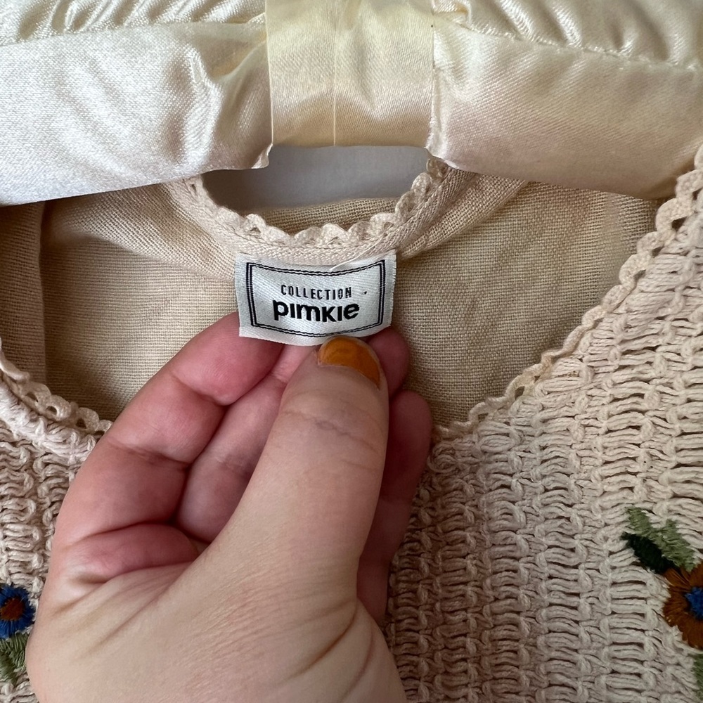 Pimkie Floral Embroidered Ruffle‎ Top Cream Cotton Linen Side Zip Small EU 40 - Picture 7 of 9